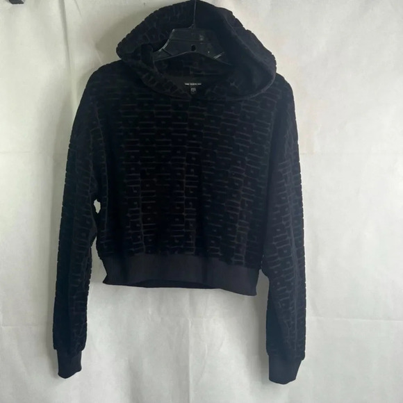 Guess Black Textured Hooded Cropped Sweater‎ Size Small - Picture 13 of 13